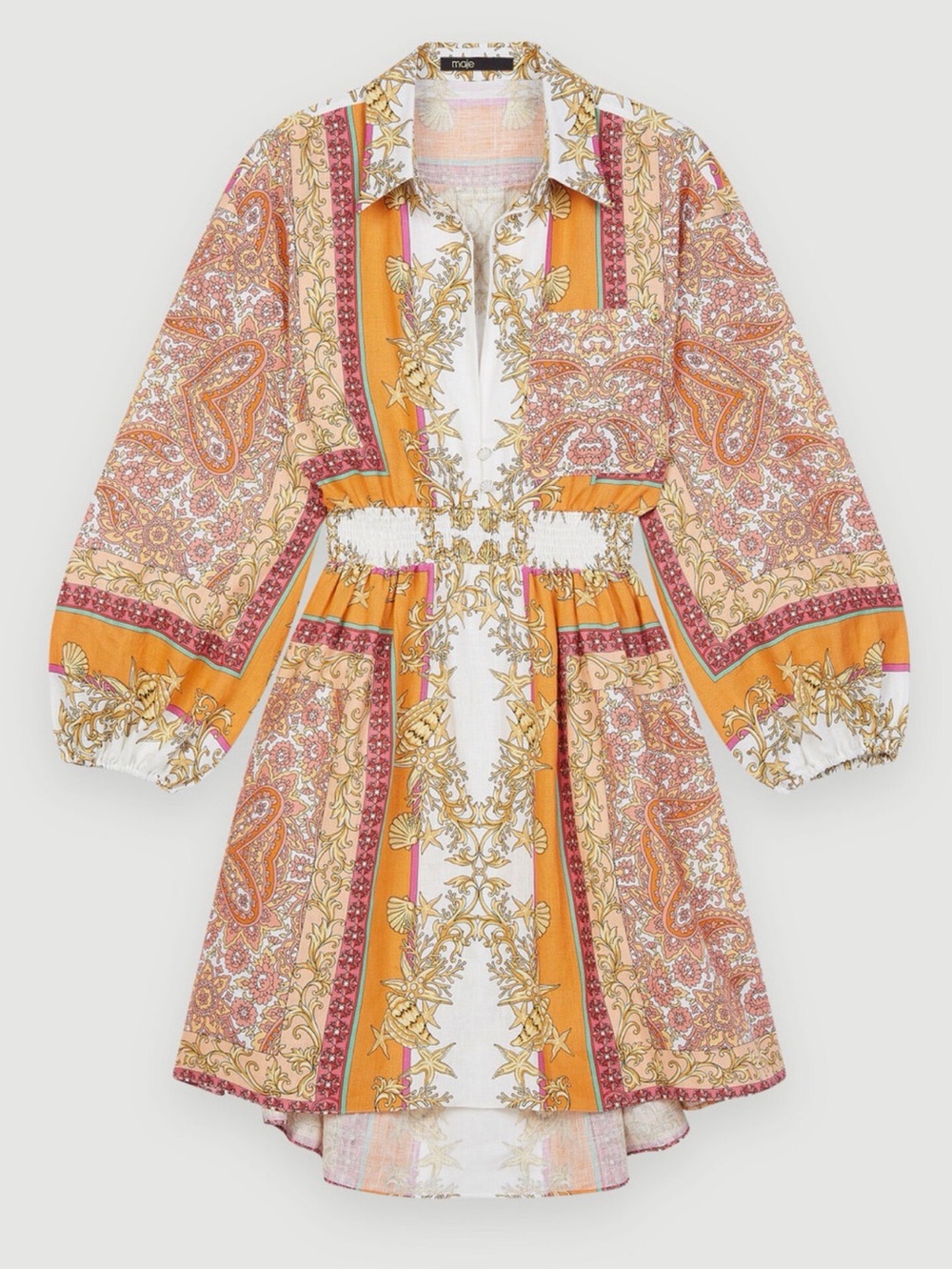 Maje Multicolor Paisley-Print Cinched-Waist Dress